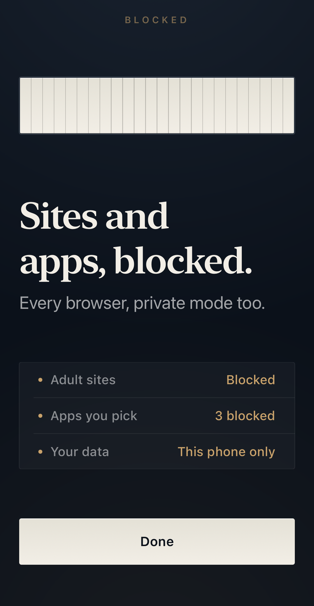 StopMe confirming that adult sites and the apps you picked are blocked.